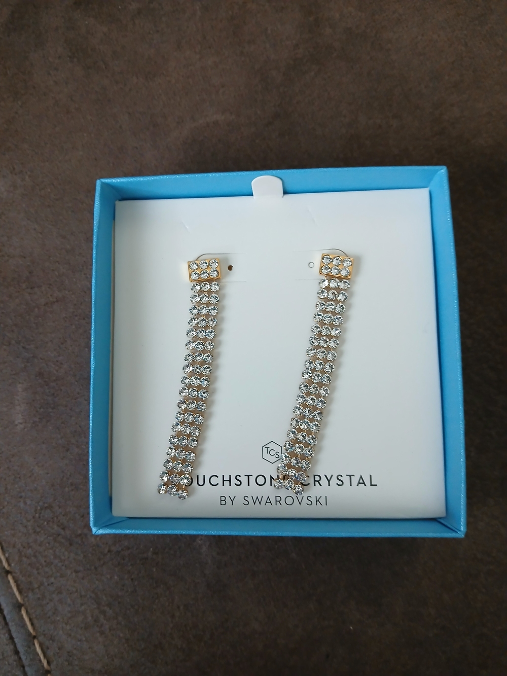 Swarovski Gold-Tone Long Clear Crystal Drop Earrings